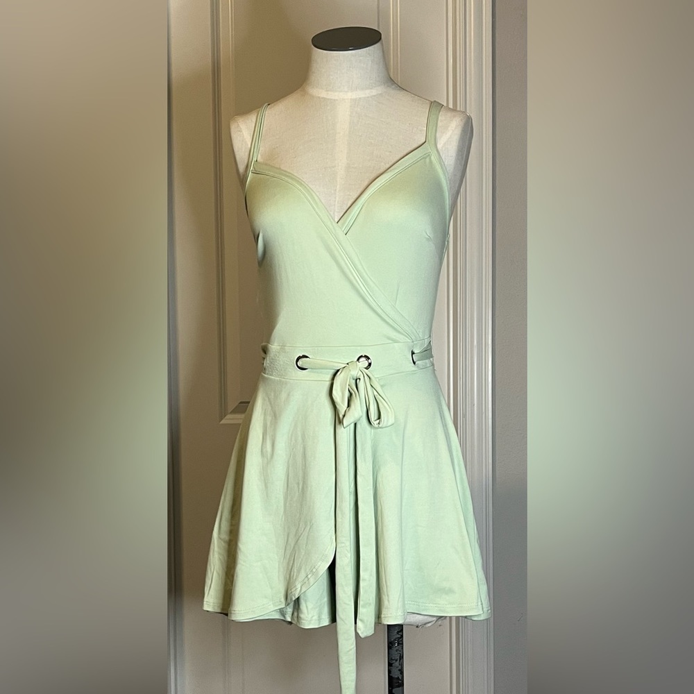 Stilettos Faux- Wrap Romper, Small, Pistachio Green.